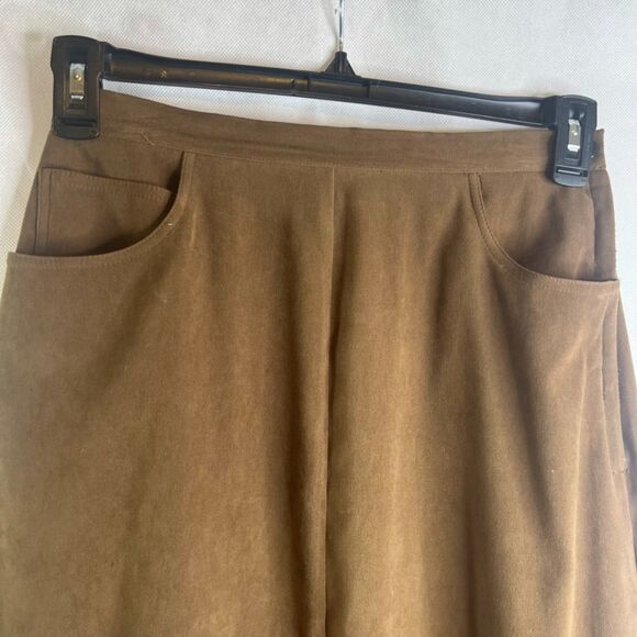 David Brooks Brown Vintage Maxi Faux Suede Aline Skirt Size 8 Neutral Minimalist - Picture 3 of 10